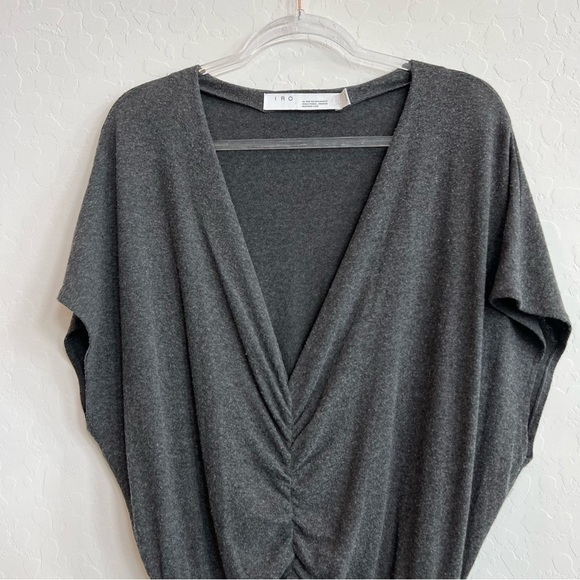 IRO Women’s Abandon Mini Sweater Dress Soft Asymmetrical Ruching Gray Deep-V Med - Picture 3 of 7